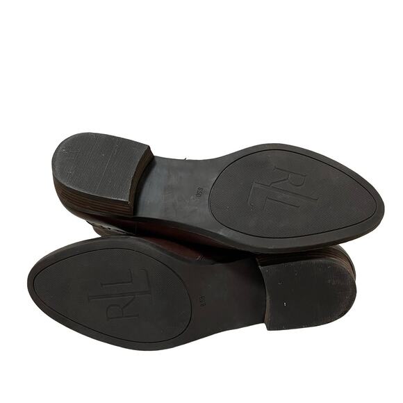 Lauren Ralph Lauren Shaw Leather Studded Ankle Boots Size 8.5 Brown Buckle Strap - Picture 11 of 12